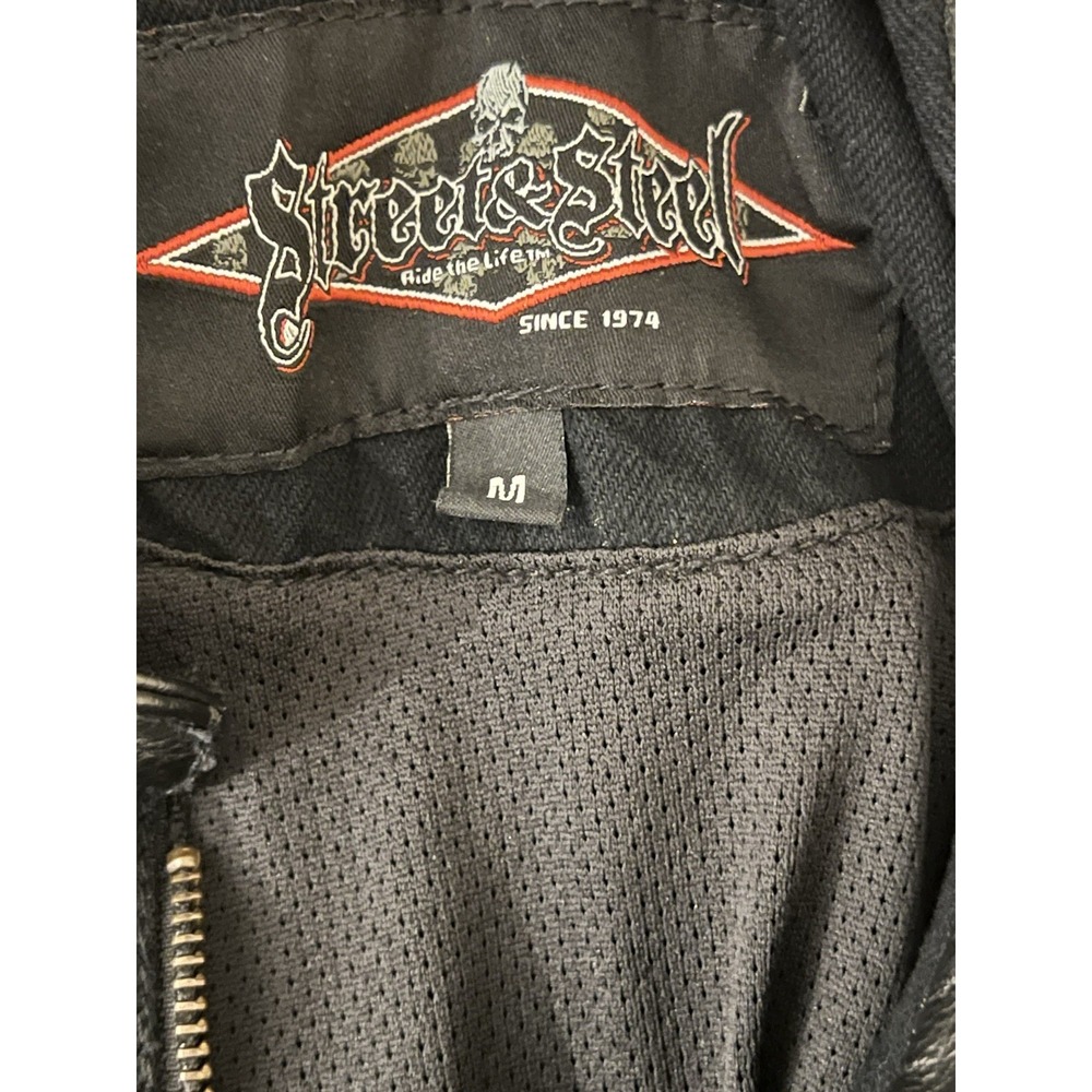 Street & Steel Mens Size Medium Biker Motorcyle Vest Black Denim & Leather - Picture 3 of 8
